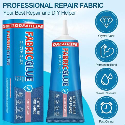 90 ML Fabric Glue, Fabric Glue for Clothing Permanent Washable, Fabric Glue Permanent for All Fabric, Cotton, Flannel, Linen, Denim, Leather, Polyester, Doll Repair, Patches in Saudi Arabia