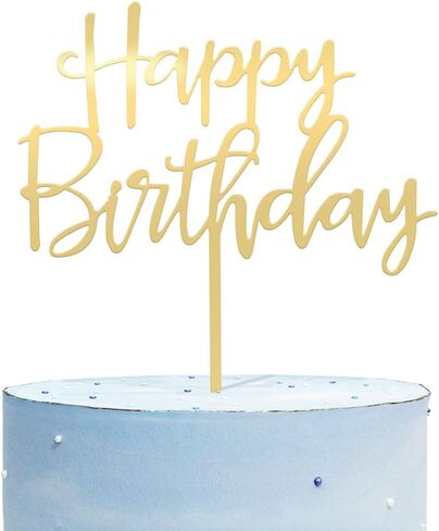 Happy Birthday Cake Topper, Mirrored Gold Acrylic Versatile Cake Topper for Birthday Party Decoration Ideas, Perfect Keepsake for your family and friends in Saudi Arabia