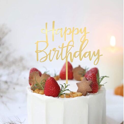 Happy Birthday Cake Topper, Mirrored Gold Acrylic Versatile Cake Topper for Birthday Party Decoration Ideas, Perfect Keepsake for your family and friends in Saudi Arabia