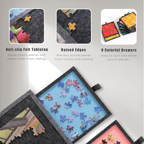 لوحة ألغاز قابلة للإمالة من Lavievert مكونة من 2000 قطعة مع 8 أدراج ملونة وغطاء، لوحة ألغاز من اللباد خفيفة الوزن قابلة للتعديل مع حامل مدمج، طاولة أحجية الصور المقطوعة قابلة للطي والمحمولة مع مساحة تخزين للبالغين in Kuwait