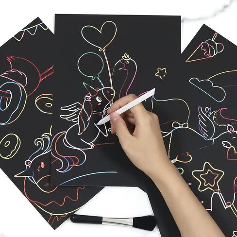 Scratch Art Rainbow Painting Scratch Off Doodle Paper, Womens Hobbies Engraving Art Craft Set, Creative Gifts for Girls Boys Students Older Kids Drawing Pads 8 Sheets (Mermaid & unicorn) in Saudi Arabia