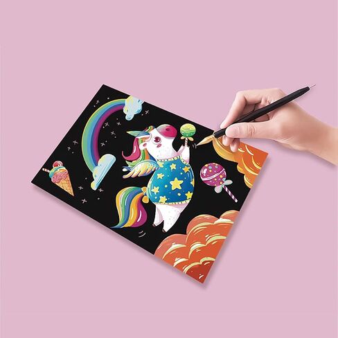 Scratch Art Rainbow Painting Scratch Off Doodle Paper, Womens Hobbies Engraving Art Craft Set, Creative Gifts for Girls Boys Students Older Kids Drawing Pads 8 Sheets (Mermaid & unicorn) in Saudi Arabia
