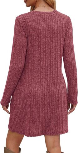 Saloogoe Long Sleeve Dress for Women Tunic Sweater Dresses with Pockets Fashion 2024 Buttons Side in Saudi Arabia