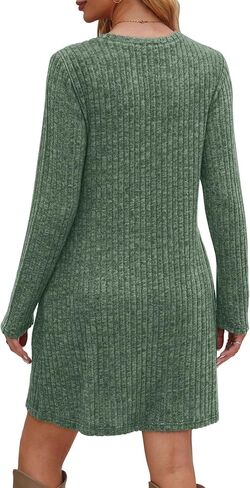 Saloogoe Long Sleeve Dress for Women Tunic Sweater Dresses with Pockets Fashion 2024 Buttons Side in Saudi Arabia