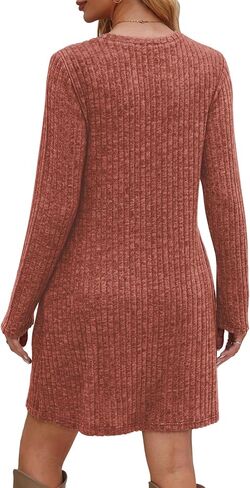 Saloogoe Long Sleeve Dress for Women Tunic Sweater Dresses with Pockets Fashion 2024 Buttons Side in Saudi Arabia