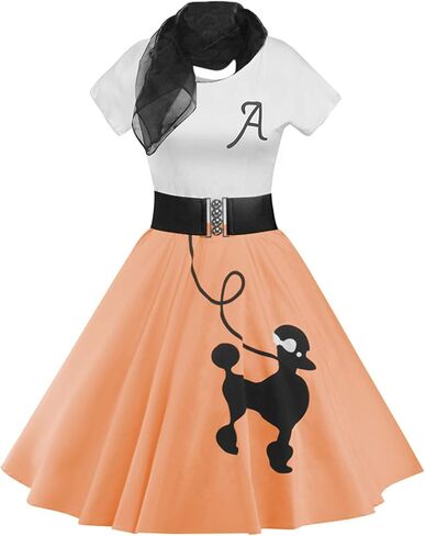ZEZCLO Women's Retro Poodle Print Skater Dress Vintage High Waist Rockabilly Swing Tee Cocktail Halloween Party Dresses in Saudi Arabia