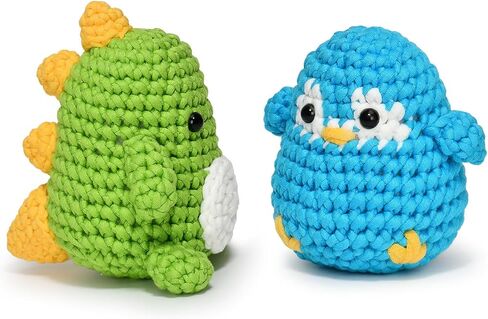 Beginners Crochet Kit, Crochet Animal Kit, All in One Crochet Knitting Kit, Crochet Kit for Beginners with Step-by-Step Video Tutorials - The Penguin&Dinosaur in Kuwait
