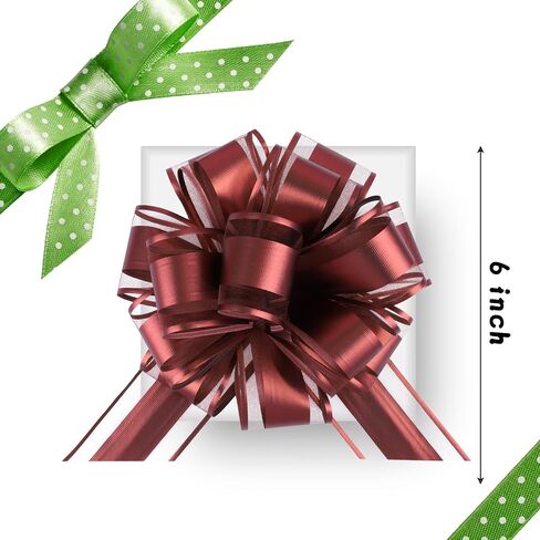 12 Pieces Big Pull Bow Gift Wrapping,6 inches, Pull Bow Ribbon Pull Bows for Christmas Wedding Baskets Valentine's Day Bows Ribbon Large Bow for Gift Wrapping (Brown) in Saudi Arabia