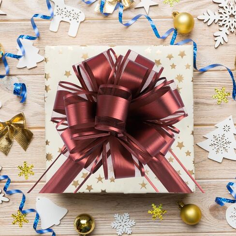 12 Pieces Big Pull Bow Gift Wrapping,6 inches, Pull Bow Ribbon Pull Bows for Christmas Wedding Baskets Valentine's Day Bows Ribbon Large Bow for Gift Wrapping (Brown) in Saudi Arabia