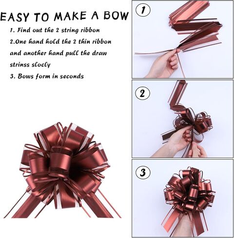 12 Pieces Big Pull Bow Gift Wrapping,6 inches, Pull Bow Ribbon Pull Bows for Christmas Wedding Baskets Valentine's Day Bows Ribbon Large Bow for Gift Wrapping (Brown) in Saudi Arabia