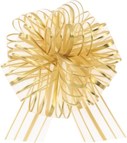 6 Pieces Pull Bow Large 6 Inch Organza Pull Bow Present Wrapping Pull Bow with Ribbon for Gift Wrapping Baskets Wedding (Gold) in Kuwait