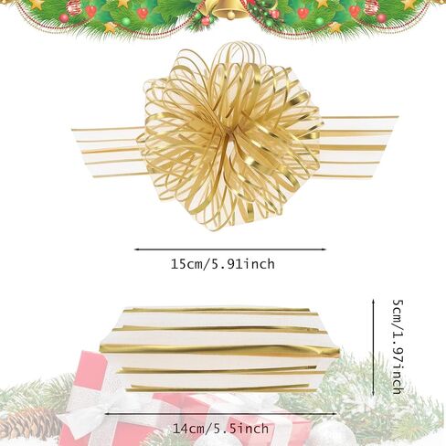 6 Pieces Pull Bow Large 6 Inch Organza Pull Bow Present Wrapping Pull Bow with Ribbon for Gift Wrapping Baskets Wedding (Gold) in Kuwait