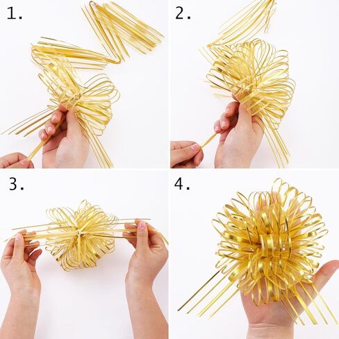 6 Pieces Pull Bow Large 6 Inch Organza Pull Bow Present Wrapping Pull Bow with Ribbon for Gift Wrapping Baskets Wedding (Gold) in Kuwait