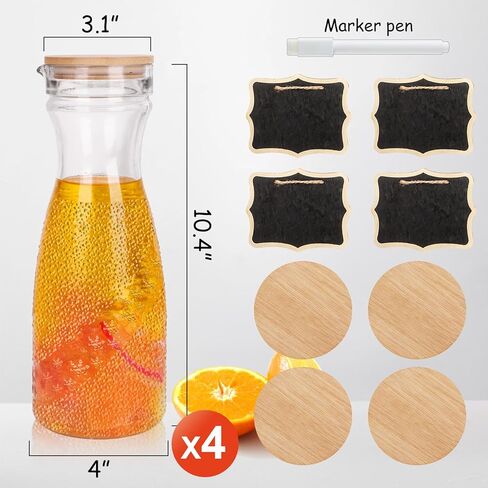 مجموعة من 2 إبريق زجاجي مع غطاءين، مجموعة إبريق مشروبات سعة 40 أونصة لبار الميموزا، إبريق ماء سعة 1 لتر، إبريق عصير للغداء والماء البارد والحليب والشاي المثلج وعصير الليمون - علامتان سبورة خشبية in Kuwait