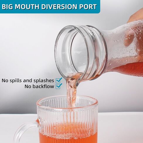 مجموعة من 2 إبريق زجاجي مع غطاءين، مجموعة إبريق مشروبات سعة 40 أونصة لبار الميموزا، إبريق ماء سعة 1 لتر، إبريق عصير للغداء والماء البارد والحليب والشاي المثلج وعصير الليمون - علامتان سبورة خشبية in Kuwait