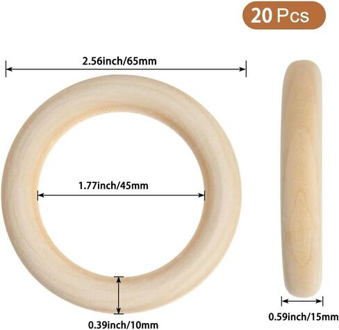 20Pcs Natural Wooden Rings for Crafts, Unfinished Wood Rings for Macrame Pendant Connectors，DIY Making, Craft Rings, Wood Teething Ring (0.59inch/1.5cm) in Kuwait