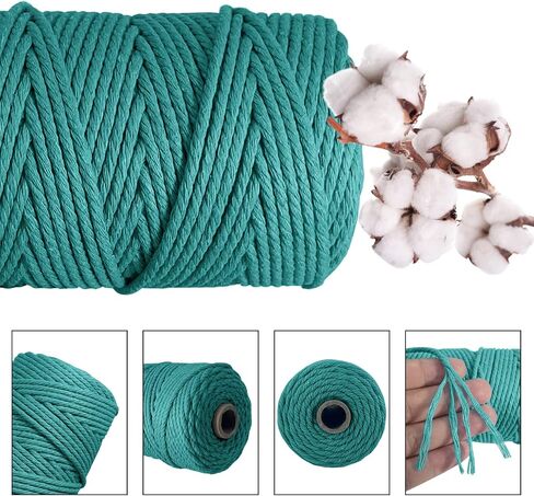3mm x 109Yards Macrame Cord Thick Natural Cotton Macrame Rope, 4 Strand Twisted Cotton Cord Rope for Soft Macrame Natural Color Handmade Wall Hanging, Plant Hanger, Craft, Knitting, Decorative Project in Saudi Arabia