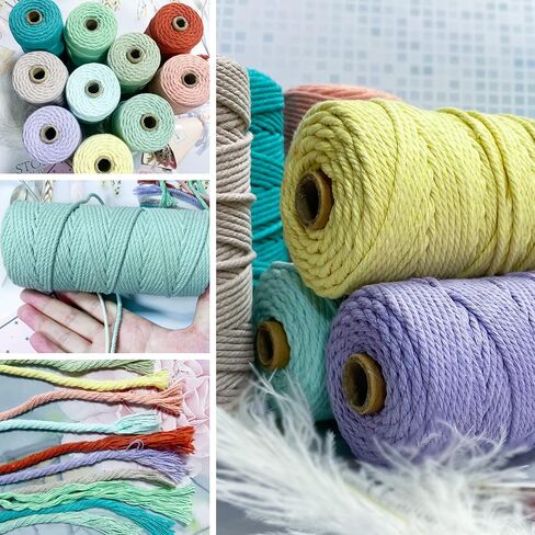3mm x 109Yards Macrame Cord Thick Natural Cotton Macrame Rope, 4 Strand Twisted Cotton Cord Rope for Soft Macrame Natural Color Handmade Wall Hanging, Plant Hanger, Craft, Knitting, Decorative Project in Saudi Arabia