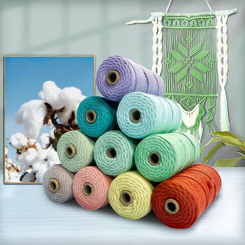 3mm x 109Yards Macrame Cord Thick Natural Cotton Macrame Rope, 4 Strand Twisted Cotton Cord Rope for Soft Macrame Natural Color Handmade Wall Hanging, Plant Hanger, Craft, Knitting, Decorative Project in Saudi Arabia