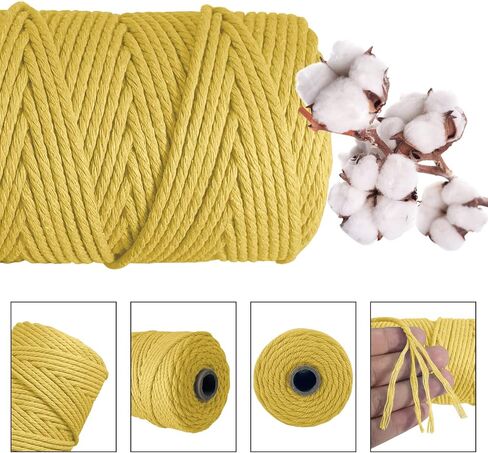 3mm x 109Yards Macrame Cord Thick Natural Cotton Macrame Rope, 4 Strand Twisted Cotton Cord Rope for Soft Macrame Natural Color Handmade Wall Hanging, Plant Hanger, Craft, Knitting, Decorative Project in Kuwait