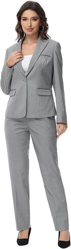 Lamgool Womens Suit 2 Piece Set Business One Button Peak Lapel Blazer Jacket with Pants for Office Ladies in Kuwait