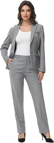 Lamgool Womens Suit 2 Piece Set Business One Button Peak Lapel Blazer Jacket with Pants for Office Ladies in Kuwait