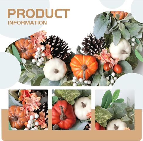إكليل القرع الخريفي للباب الأمامي، إكليل الخريف في المزرعة مقاس 22 بوصة مع قرع الورد الأخضر والتوت من أوراق القيقب، إكليل القرع الاصطناعي الأبيض، أكاليل عيد الشكر للداخل والممرات والديكور. in Kuwait