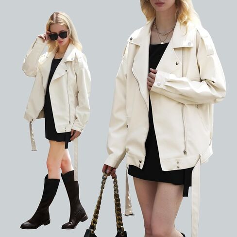 Zando Leather Jacket Women Oversized Motorcycle Biker Jacket Women Outfits Clothes for Women Bomber Jacket Faux Fall Fashion in Saudi Arabia