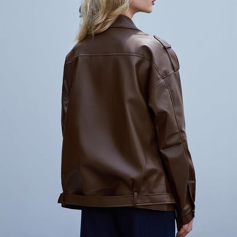 Zando Leather Jacket Women Oversized Motorcycle Biker Jacket Women Outfits Clothes for Women Bomber Jacket Faux Fall Fashion in Saudi Arabia