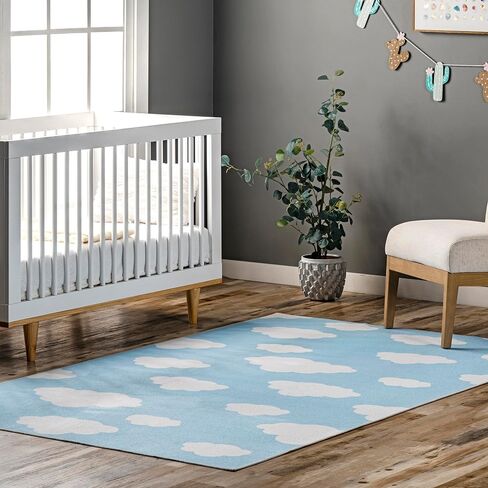 nuLOOM Lilia Machine Washable Kids Cloud Ultra Thin Area Rug, 3' x 5', Light Blue in Saudi Arabia