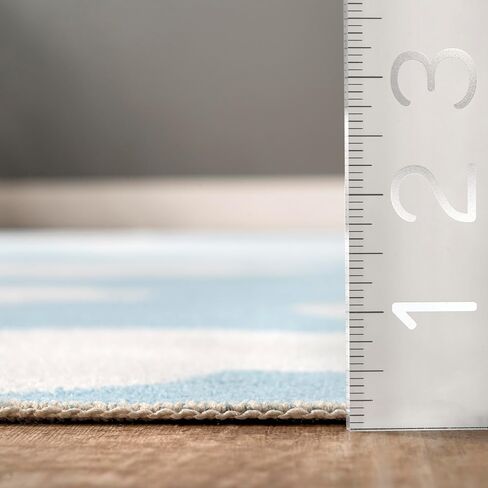 nuLOOM Lilia Machine Washable Kids Cloud Ultra Thin Area Rug, 3' x 5', Light Blue in Saudi Arabia