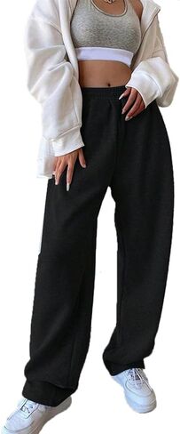 PINSV Women's Wide Leg Sweatpants Elastic Casual Joggers Straight Baggy Loose Pants with Pockets for Women in Saudi Arabia