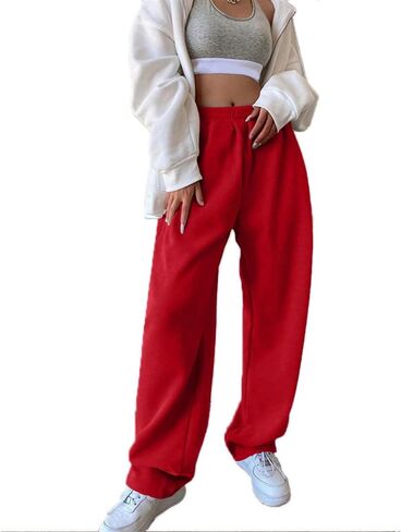 PINSV Women's Wide Leg Sweatpants Elastic Casual Joggers Straight Baggy Loose Pants with Pockets for Women in Saudi Arabia