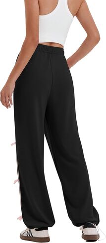 Yousify Wide Leg Sweatpants for Women Side Bow Y2K Elastic High Waisted Baggy Long Pants with Pockets in Saudi Arabia