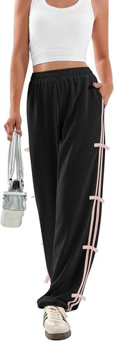 Yousify Wide Leg Sweatpants for Women Side Bow Y2K Elastic High Waisted Baggy Long Pants with Pockets in Saudi Arabia