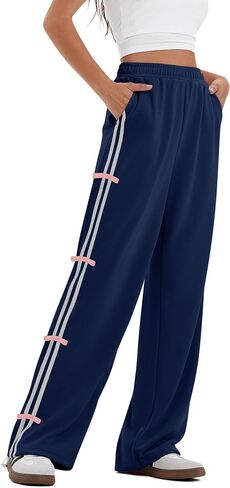 Yousify Wide Leg Sweatpants for Women Side Bow Y2K Elastic High Waisted Baggy Long Pants with Pockets in Saudi Arabia