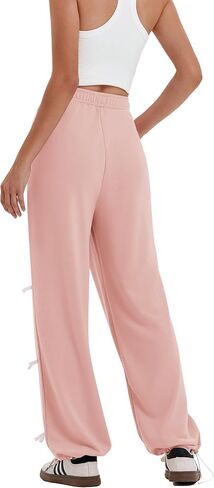 Yousify Wide Leg Sweatpants for Women Side Bow Y2K Elastic High Waisted Baggy Long Pants with Pockets in Saudi Arabia