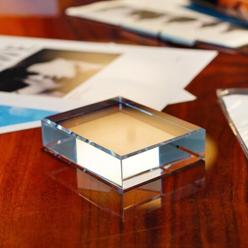 H&D HYALINE & DORA Clear Crystal Rectangle Paperweight Glass Decorative Paper Weights for Office Desk, Functional Crystal Paperweight for Photography Reading in Saudi Arabia