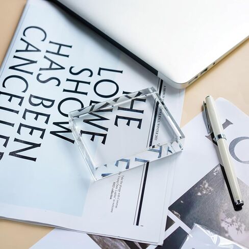 H&D HYALINE & DORA Clear Crystal Rectangle Paperweight Glass Decorative Paper Weights for Office Desk, Functional Crystal Paperweight for Photography Reading in Saudi Arabia