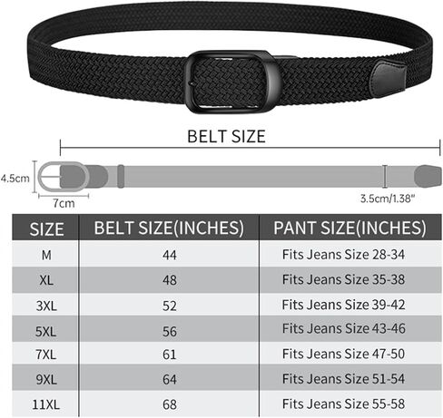 Plus Size 44" to 68" Big and Tall Belts for Men Black Woven Elastic Braided Stretch Golf Belt in Saudi Arabia