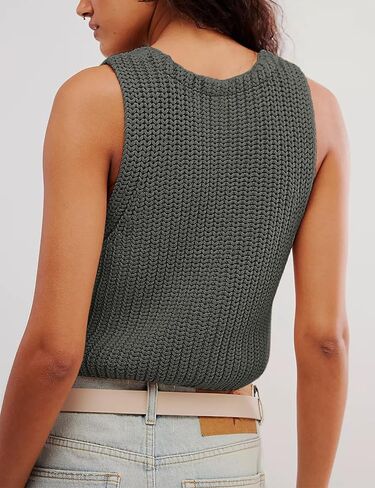 SKIKYAN Womens Casual Knit Sweater Vest Button Down Sleeveless Crochet Crop Short Cardigans in Saudi Arabia