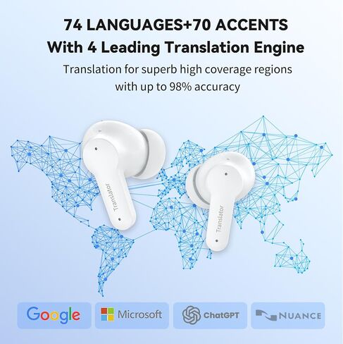 سماعات أذن Wooask M3 Translator، جهاز مترجم لغة الترجمة الفورية يدعم 74 لغة و70 لهجة (مع حزمة غير متصلة بالإنترنت) in Kuwait