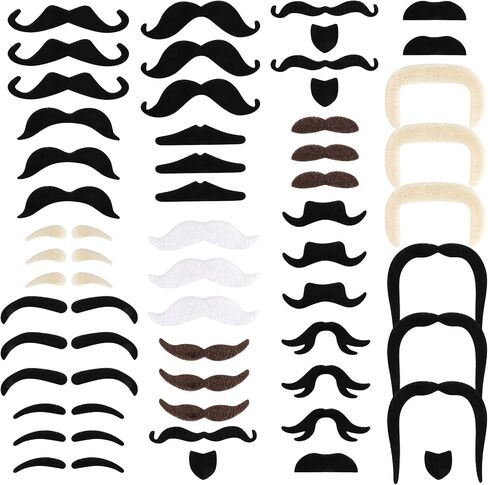 48pcs Fake Mustache Self Adhesive Novelty Mustache Set Party Supplies for Fiesta Masquerade Halloween Costume in Saudi Arabia