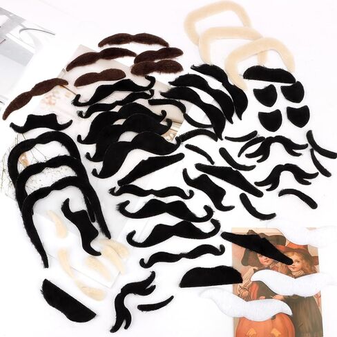 48pcs Fake Mustache Self Adhesive Novelty Mustache Set Party Supplies for Fiesta Masquerade Halloween Costume in Saudi Arabia