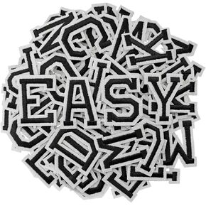 Iron on Letter 104Pcs Alphabet A to Z Patches with Ironed Adhesive, Decorate Repair Patches for Jackets Shirts Hats Bags Jeans/White