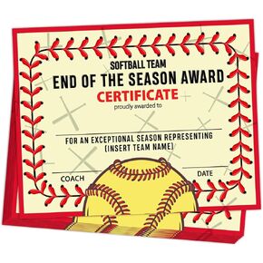 25 PCS End of Season Softball Awards Certificate,Softball Team Sports Certificate of Achievement Appreciation for Boys Girls Students Teachers Employees,Softball Team Gifts, 8x10 Inch