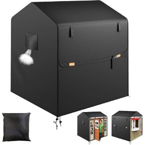 Outdoor Playhouse Cover, 57" L x 57" W x 61" H, 420D Heavy Duty Waterproof, Sunproof Cover，Backyard Wooden Playhouse Cover,with Side Zipper, Vents, Reflective Strips, Windproof Buckle in Kuwait