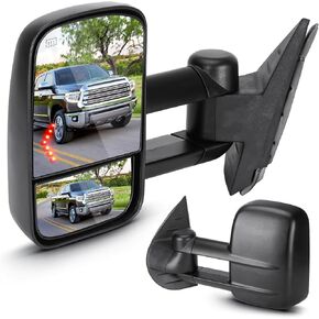 Power Towing Mirrors for Chevy GMC 2007-2013 Avalanche Silverado 1500 3500, Suburban 1500 2500, 07-2014 Sierra 2500 HD Yukon Tahoe Heated with Arrow Light Manual Folding Telescoping Pair
