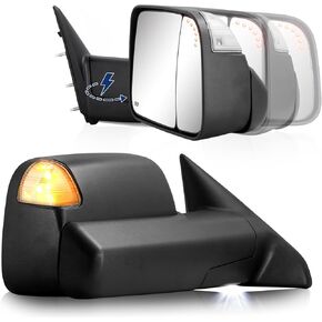 Power Folding Towing Mirror Replacement fit for 2009-2018 Dodge Ram 1500 2500 3500 with Power Folding Power Adjusted Glass Heated LED Turn Signal Light Puddle Lamp Temp Sensor Flip Up Pair Set