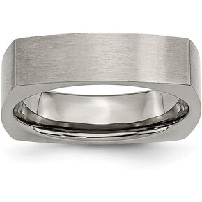 Solid Titanium Square 6mm Wedding Brushed Matte Finish Band Ring